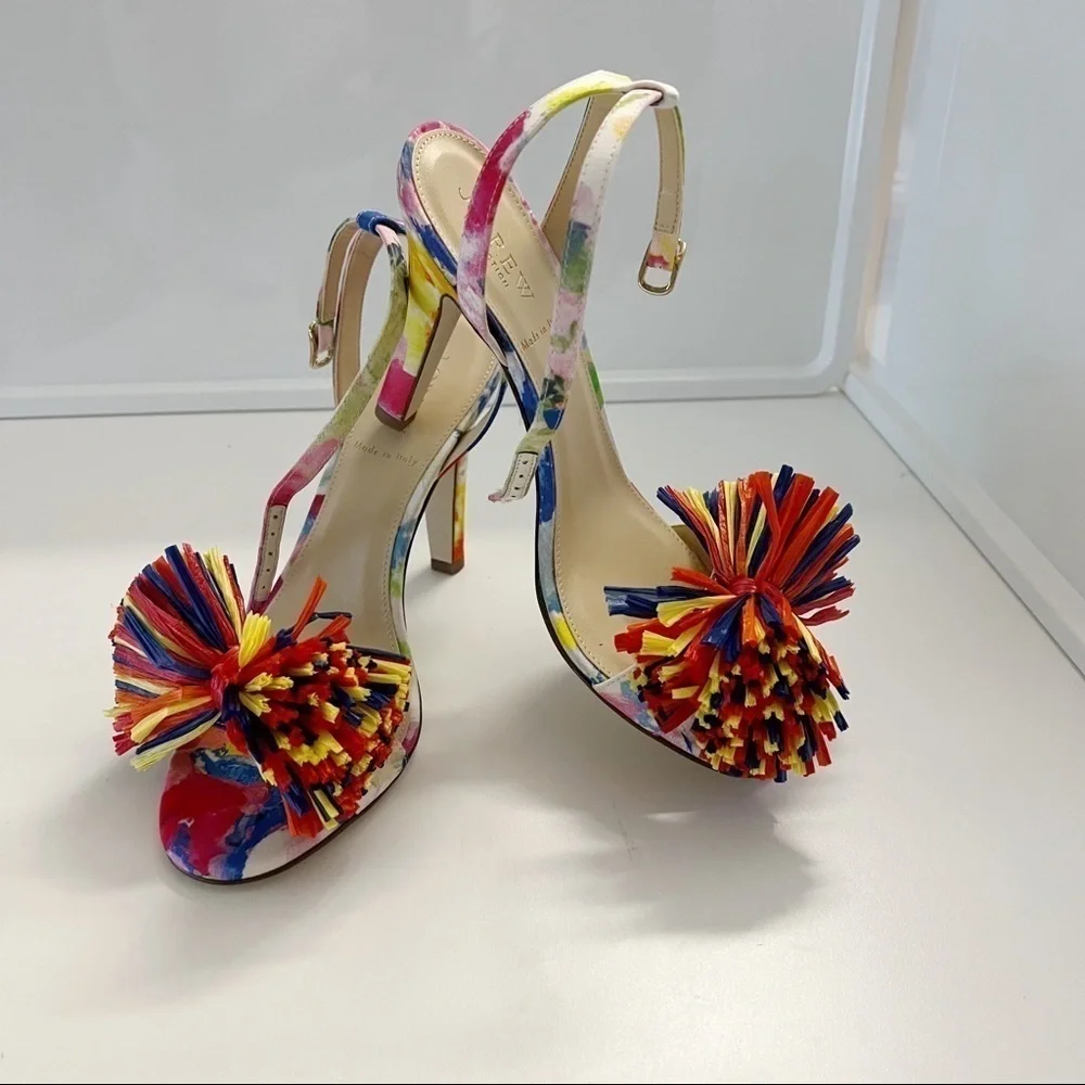 J CREW Collection Strappy heels (105mm) with raffia bow sz.7 NIB